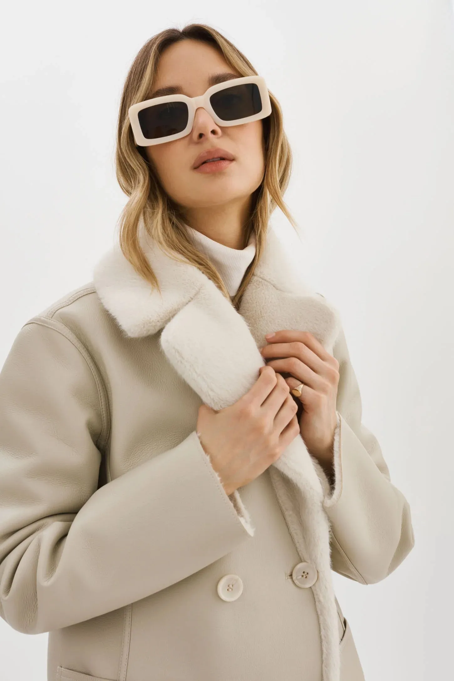 Lamarque Camille Faux Shearling Reversible Jacket- Ivory