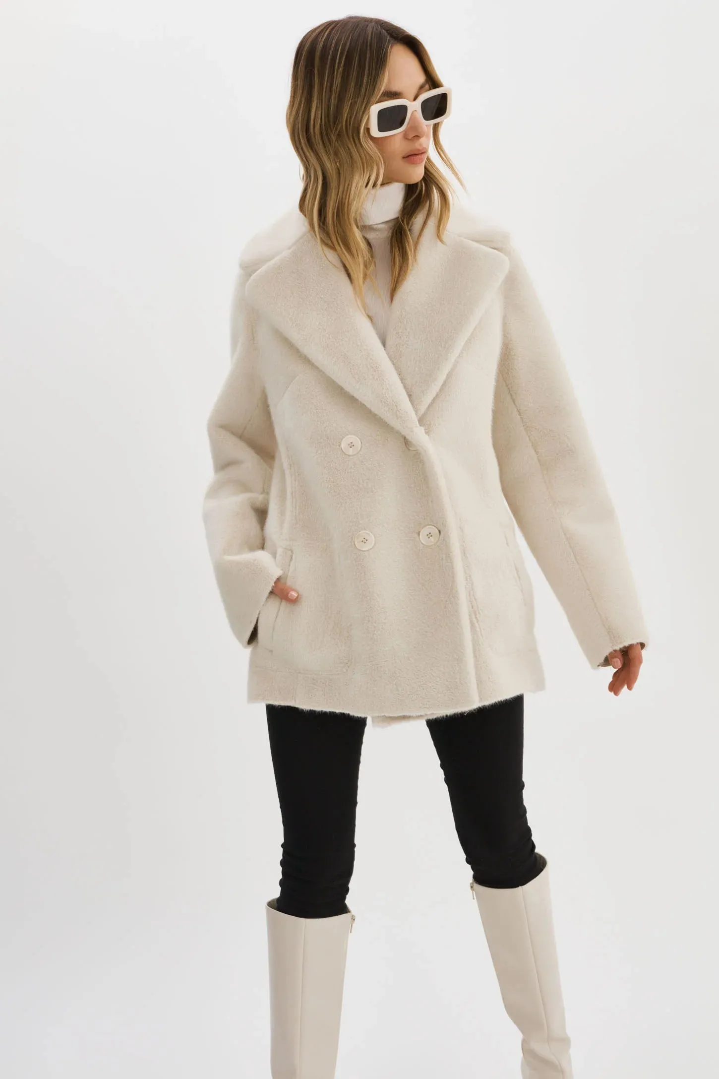 Lamarque Camille Faux Shearling Reversible Jacket- Ivory