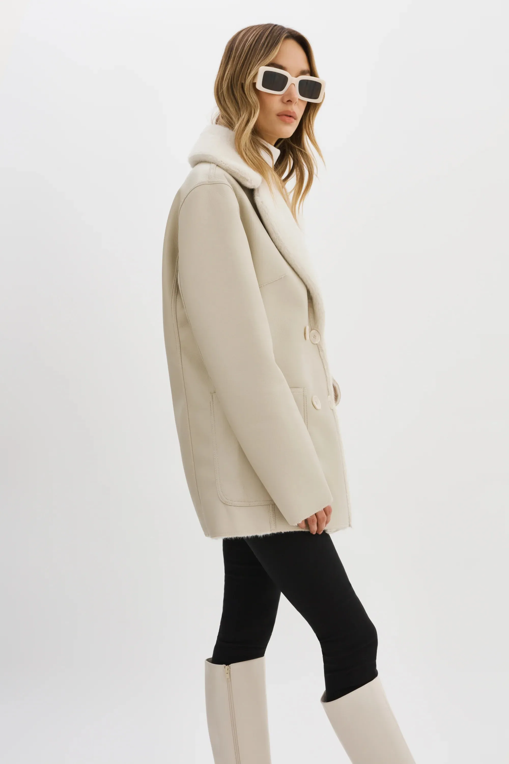 Lamarque Camille Faux Shearling Reversible Jacket- Ivory
