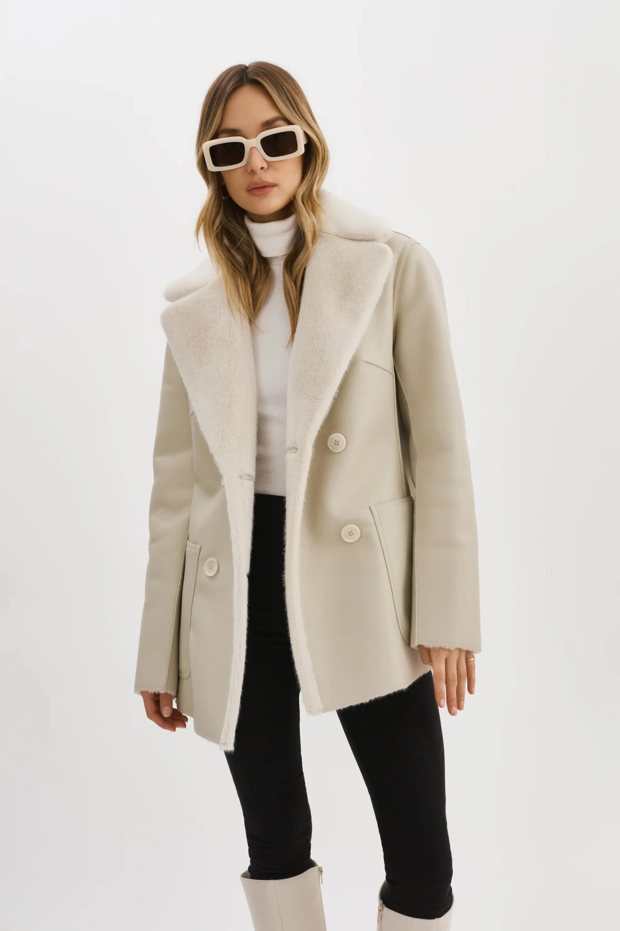 Lamarque Camille Faux Shearling Reversible Jacket- Ivory