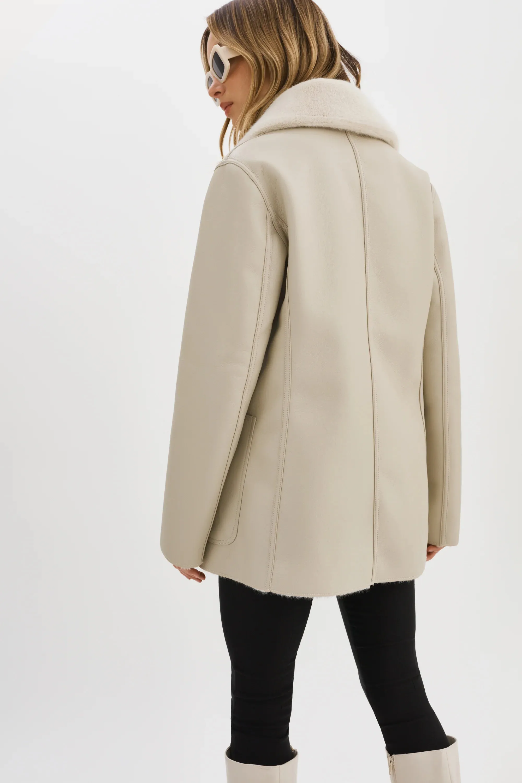 Lamarque Camille Faux Shearling Reversible Jacket- Ivory