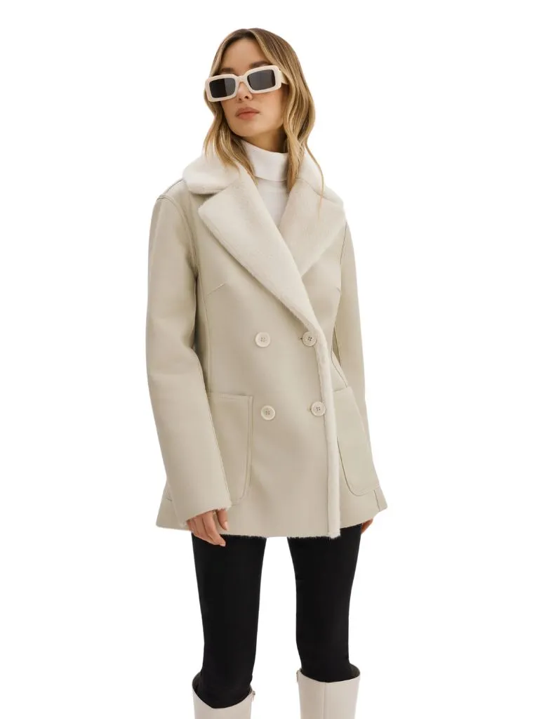 Lamarque Camille Faux Shearling Reversible Jacket- Ivory