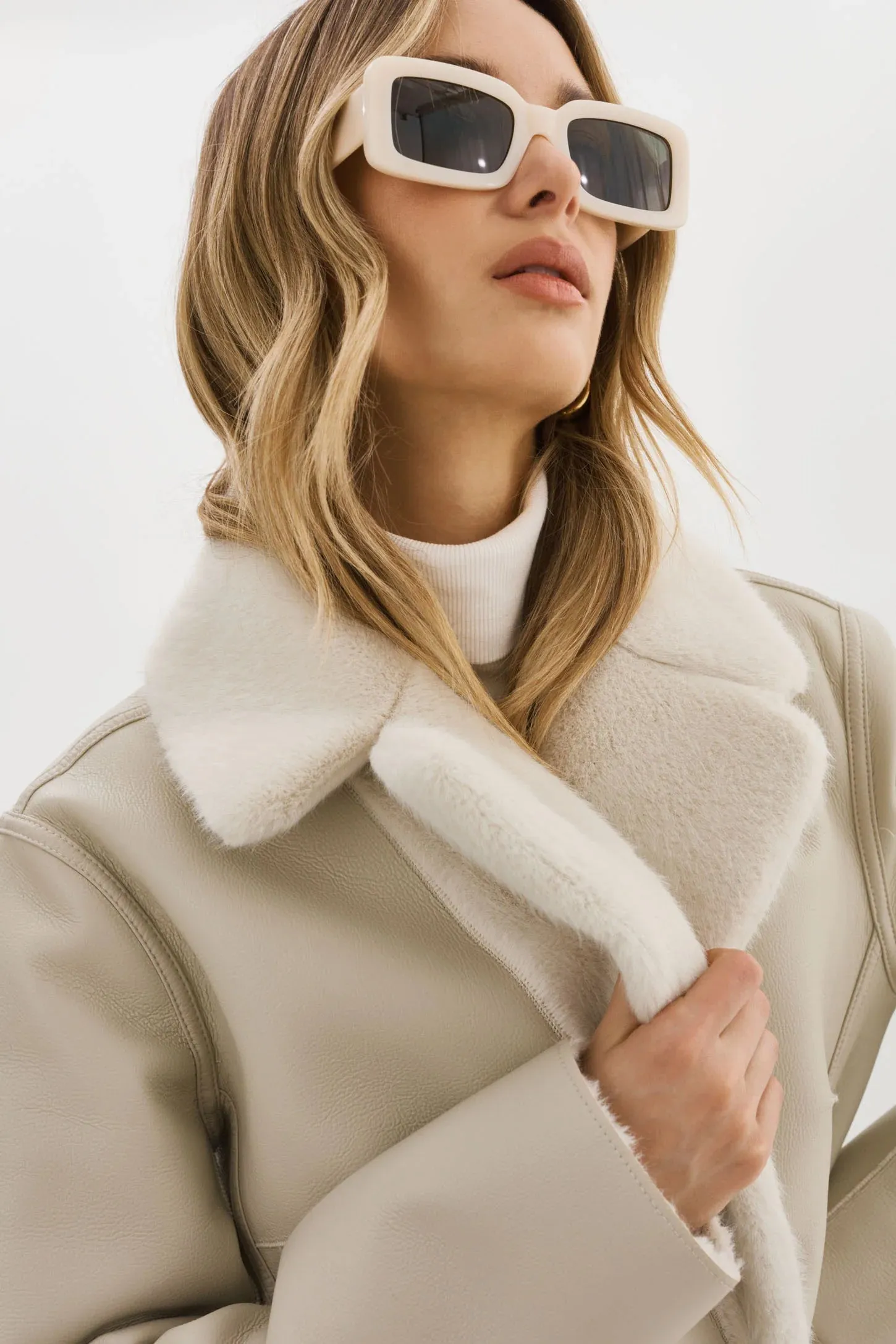 Lamarque Camille Faux Shearling Reversible Jacket- Ivory