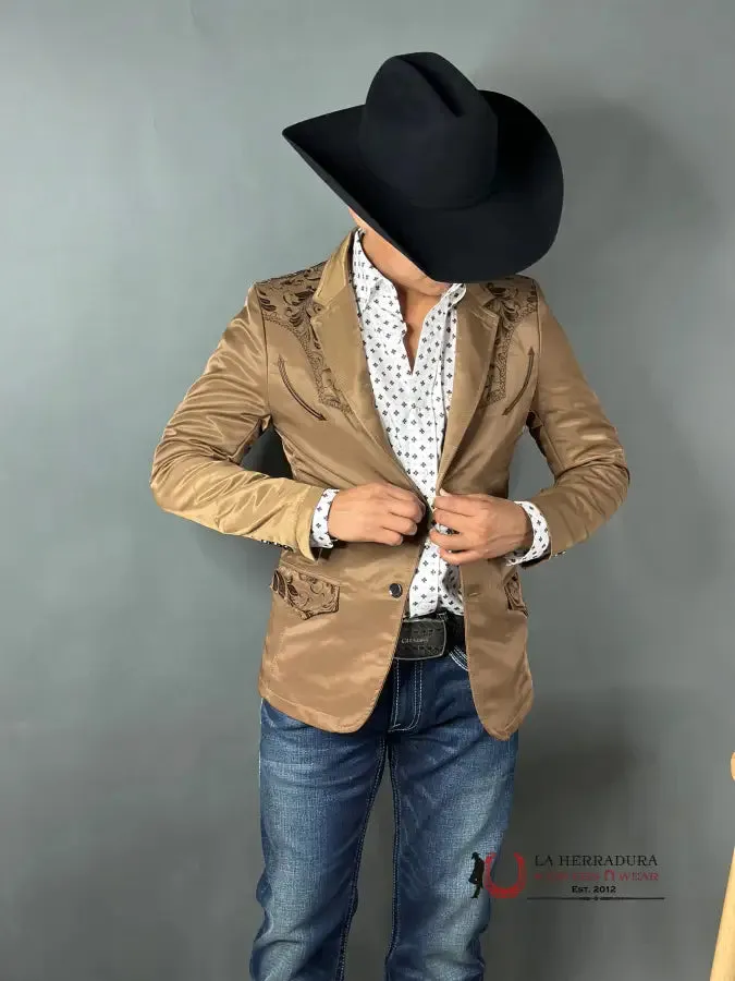 LAMASINI MUSTARD EMBROIDERED SMOOTH BLAZER LAM505-2149