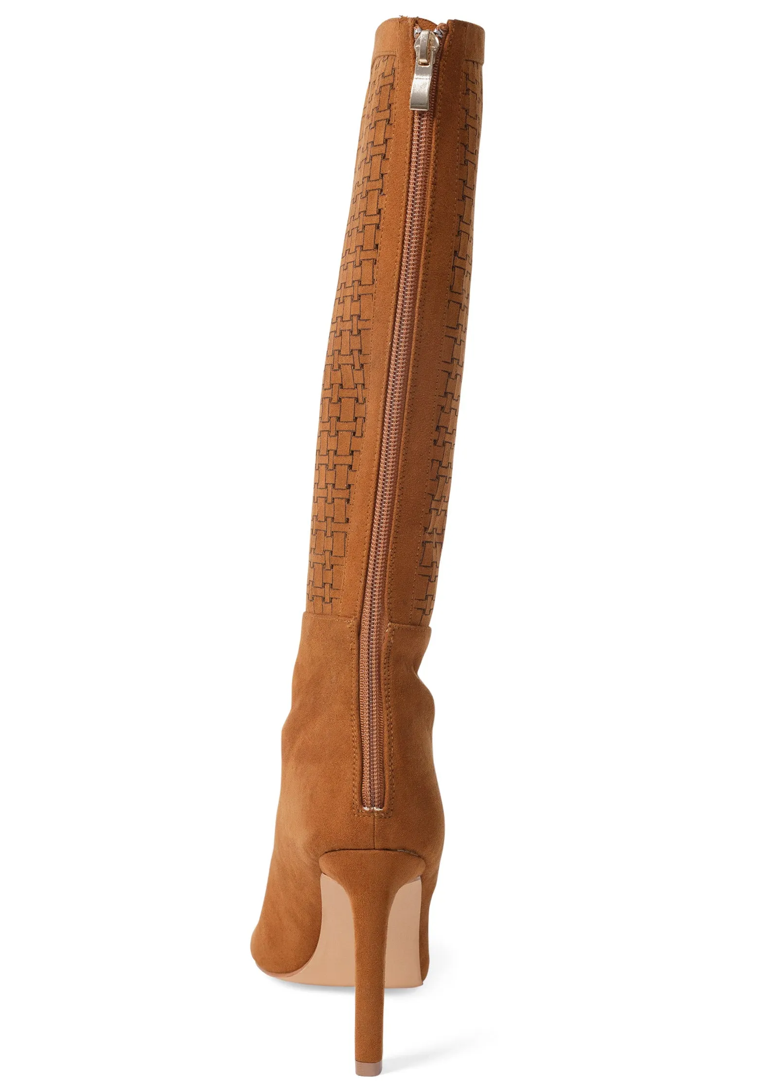 Laser Cut Faux Suede Boots  - Cognac