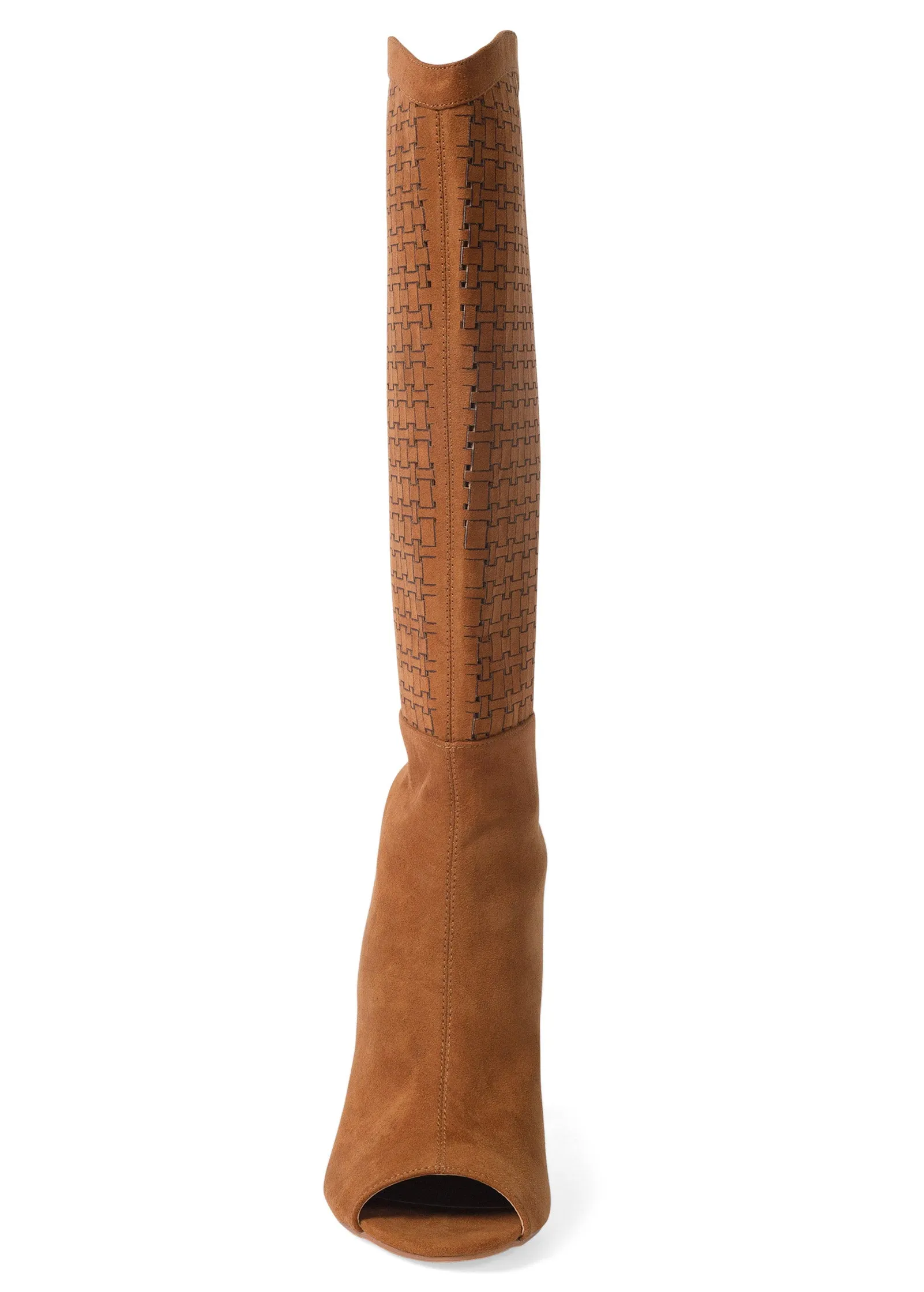 Laser Cut Faux Suede Boots  - Cognac