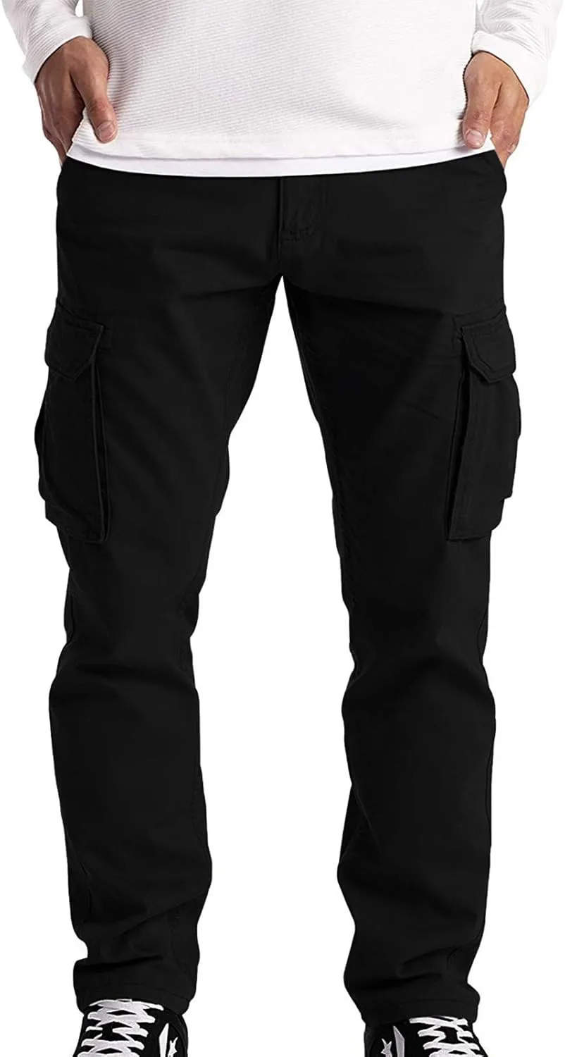 LCMTWX Cargo Pants for Men Solid Cotton Casual Drawstring Men Elastic Waist with Pockets Waist Men's Fleece Active Tech