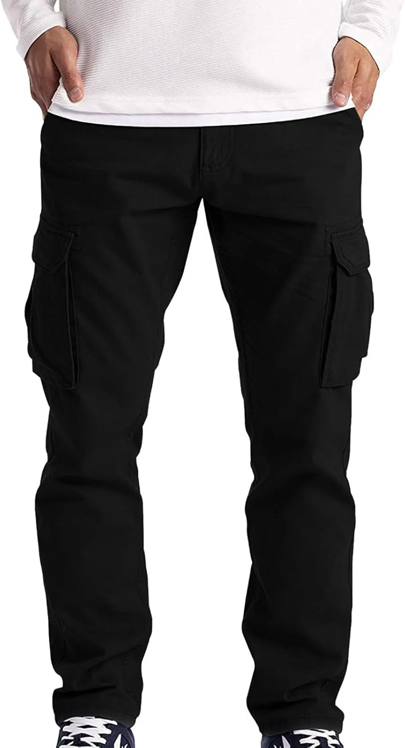 LCMTWX Cargo Pants for Men Solid Cotton Casual Drawstring Men Elastic Waist with Pockets Waist Men's Fleece Active Tech