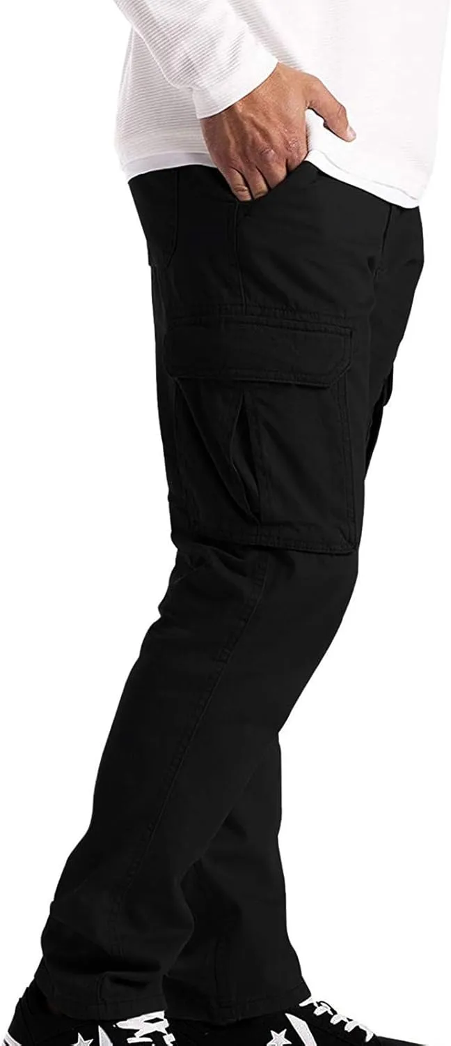 LCMTWX Cargo Pants for Men Solid Cotton Casual Drawstring Men Elastic Waist with Pockets Waist Men's Fleece Active Tech