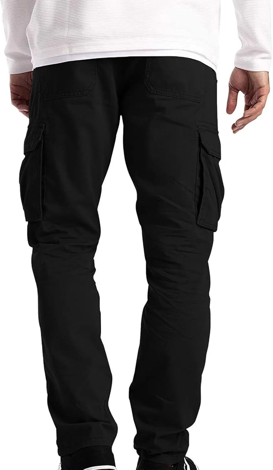 LCMTWX Cargo Pants for Men Solid Cotton Casual Drawstring Men Elastic Waist with Pockets Waist Men's Fleece Active Tech
