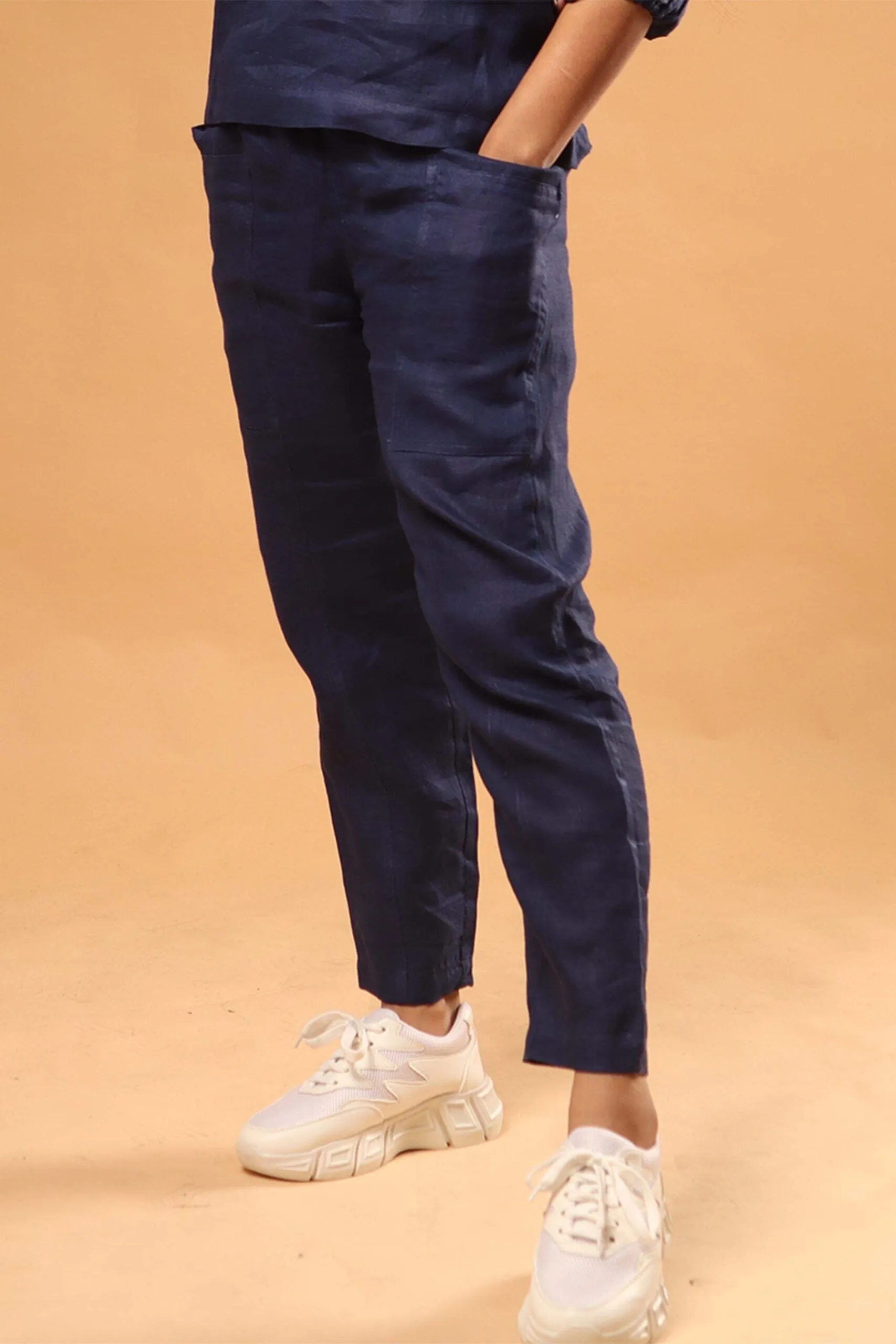 Linen Tapered Pants Navy