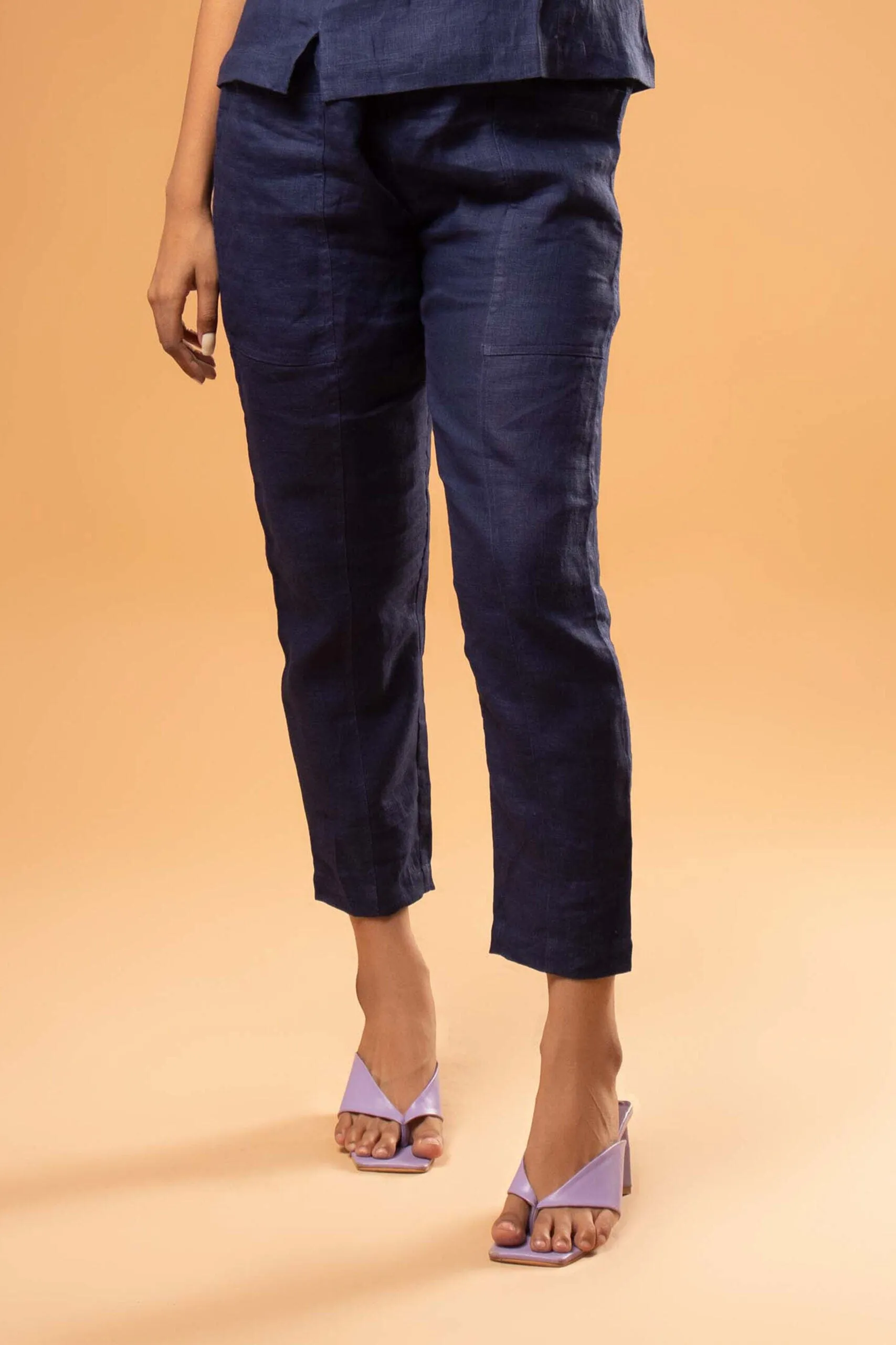 Linen Tapered Pants Navy