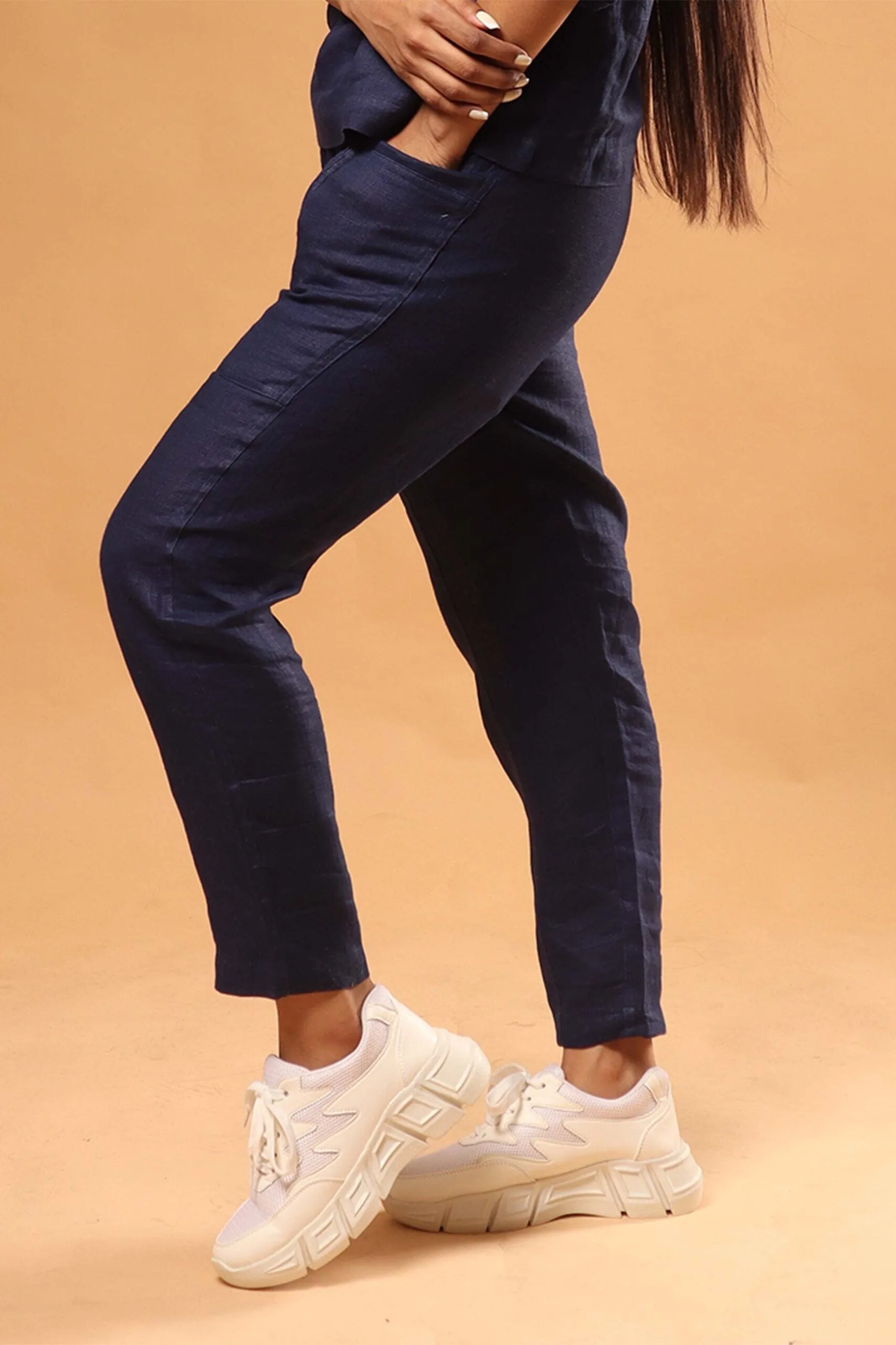 Linen Tapered Pants Navy