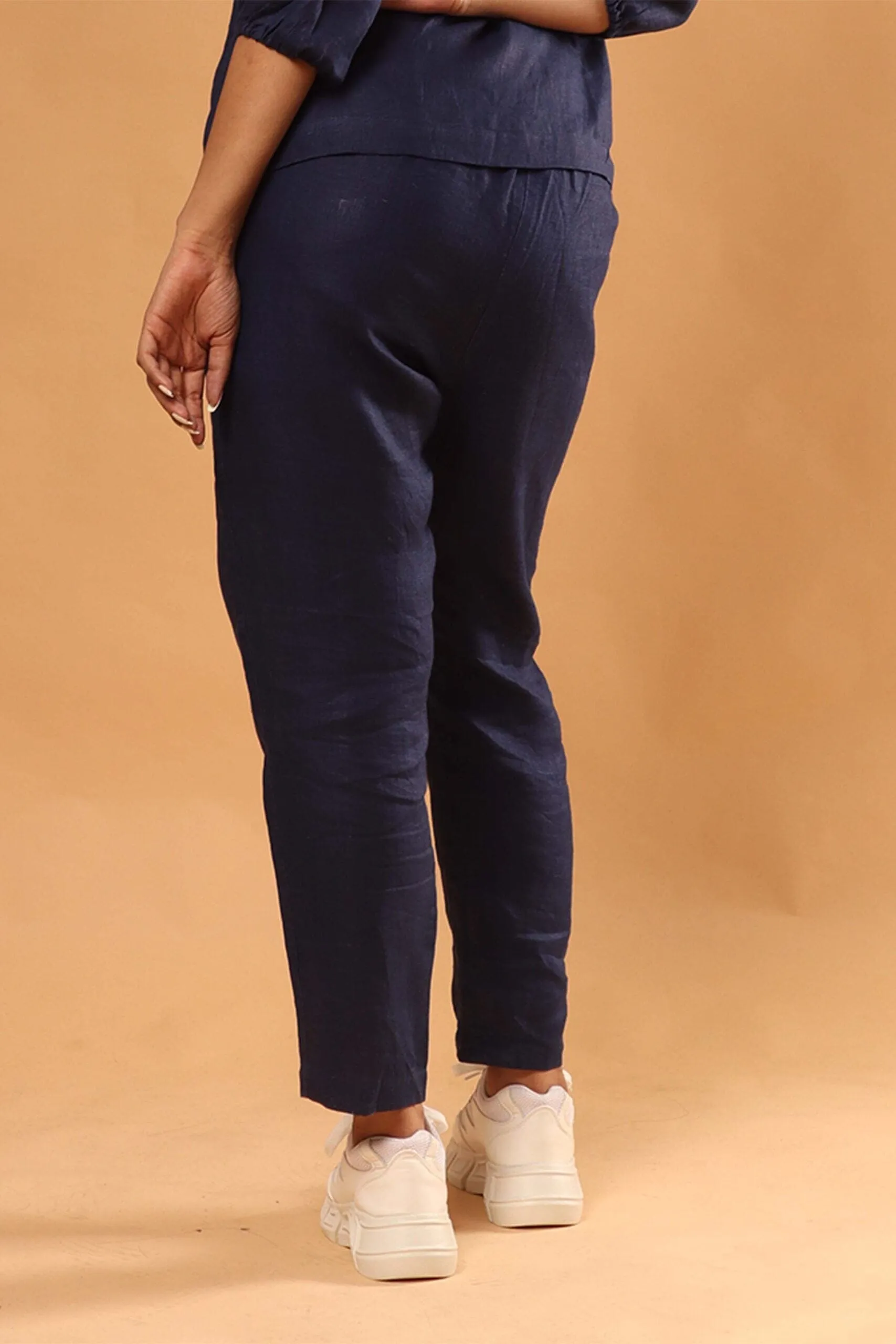 Linen Tapered Pants Navy