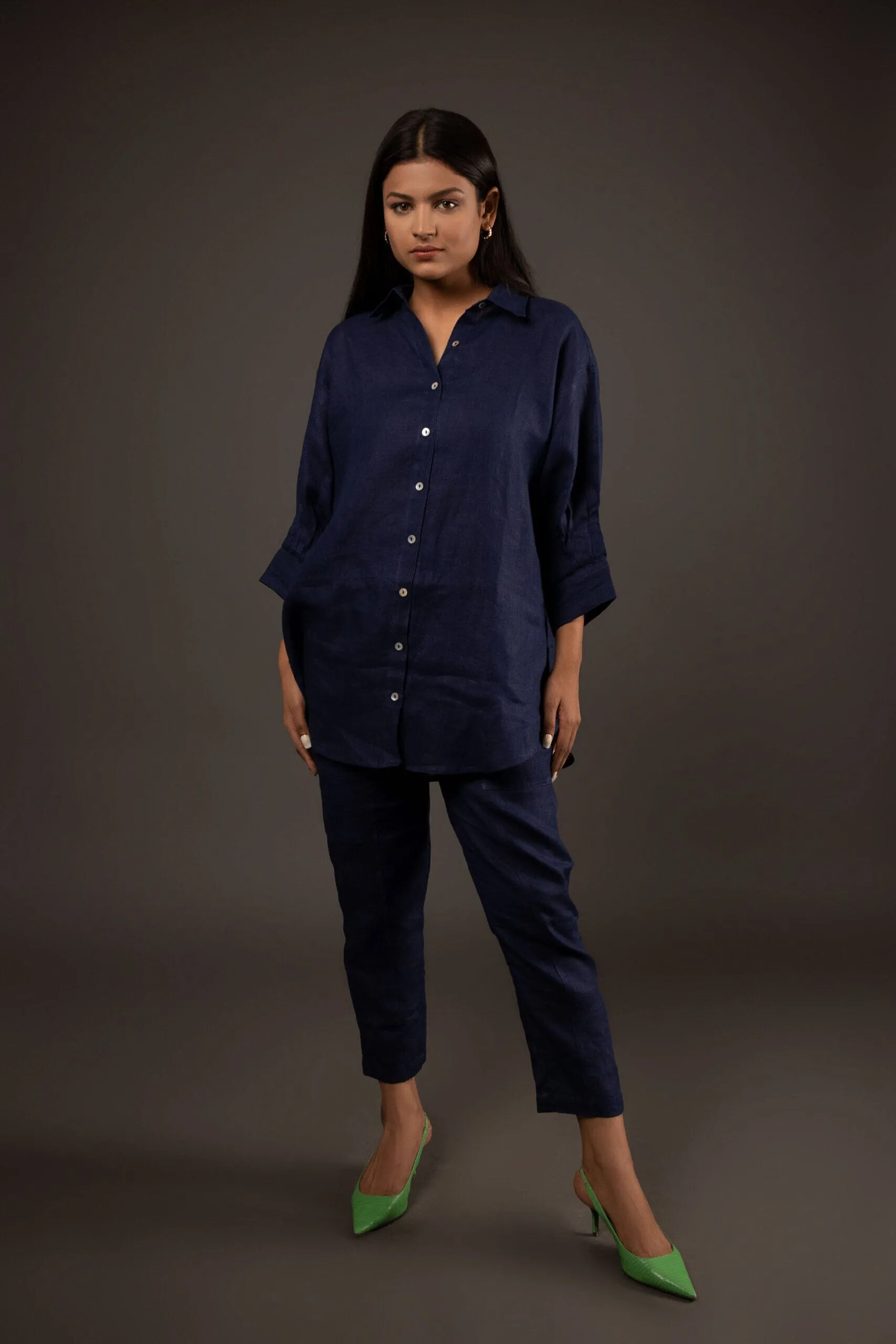 Linen Tapered Pants Navy