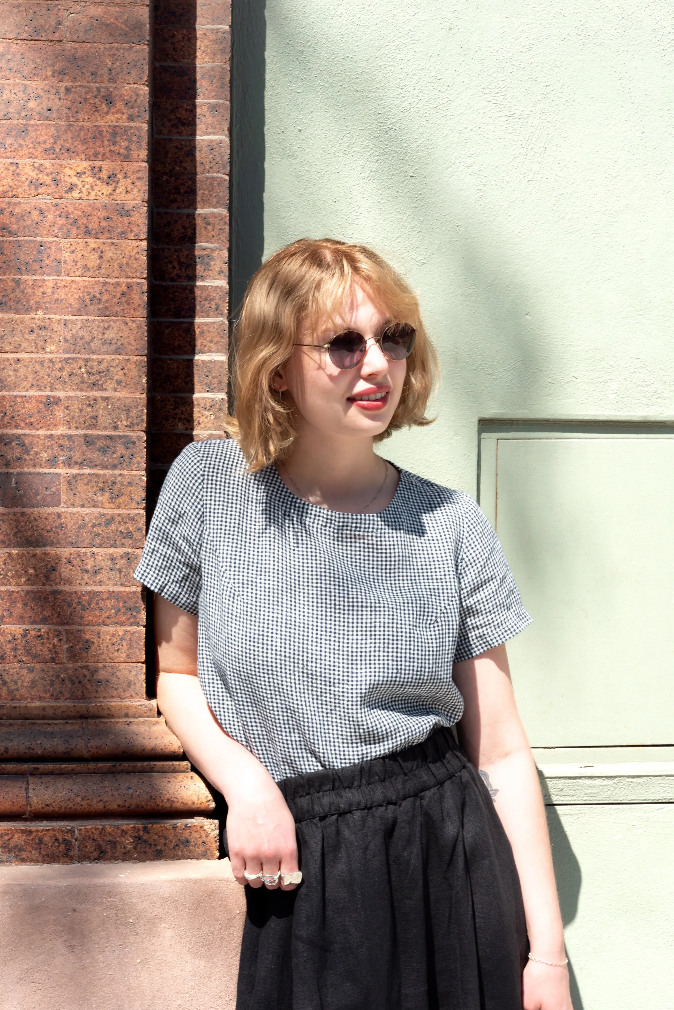 LinenMe Isabella Blouse in Navy Check