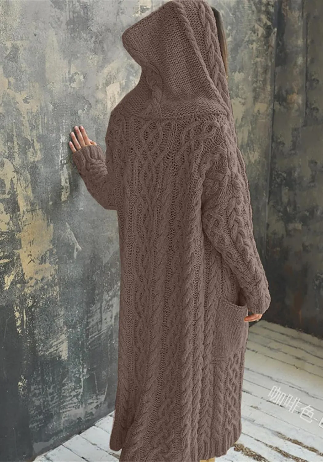 Long Cardigan with Hood for Women Chunky Cable Knit Duster Sweater Coat Fall Winter Long Hooded Sweater Cardigan