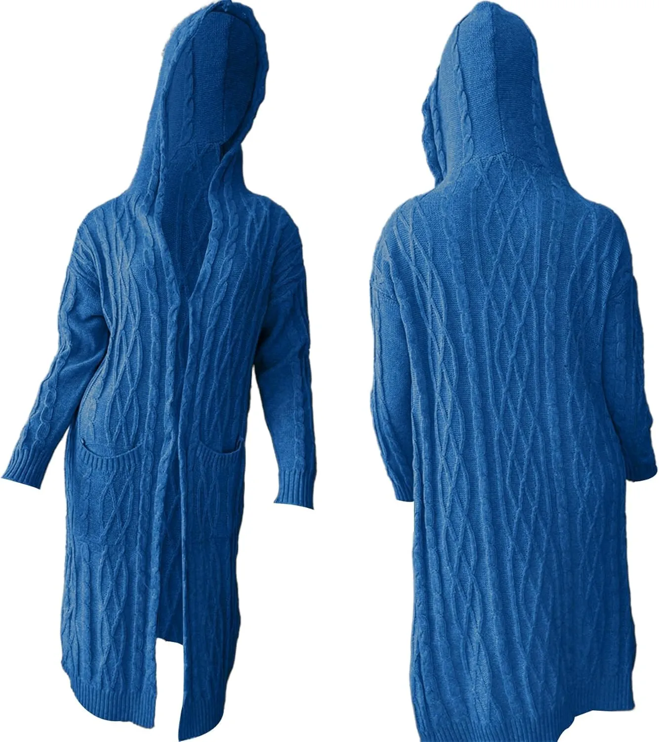 Long Cardigan with Hood for Women Chunky Cable Knit Duster Sweater Coat Fall Winter Long Hooded Sweater Cardigan
