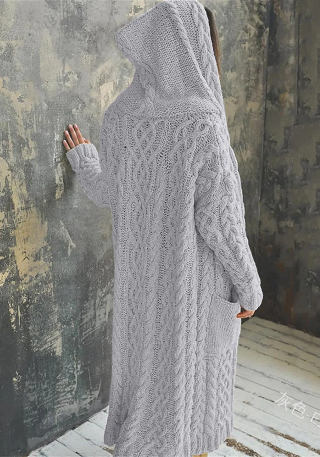 Long Cardigan with Hood for Women Chunky Cable Knit Duster Sweater Coat Fall Winter Long Hooded Sweater Cardigan