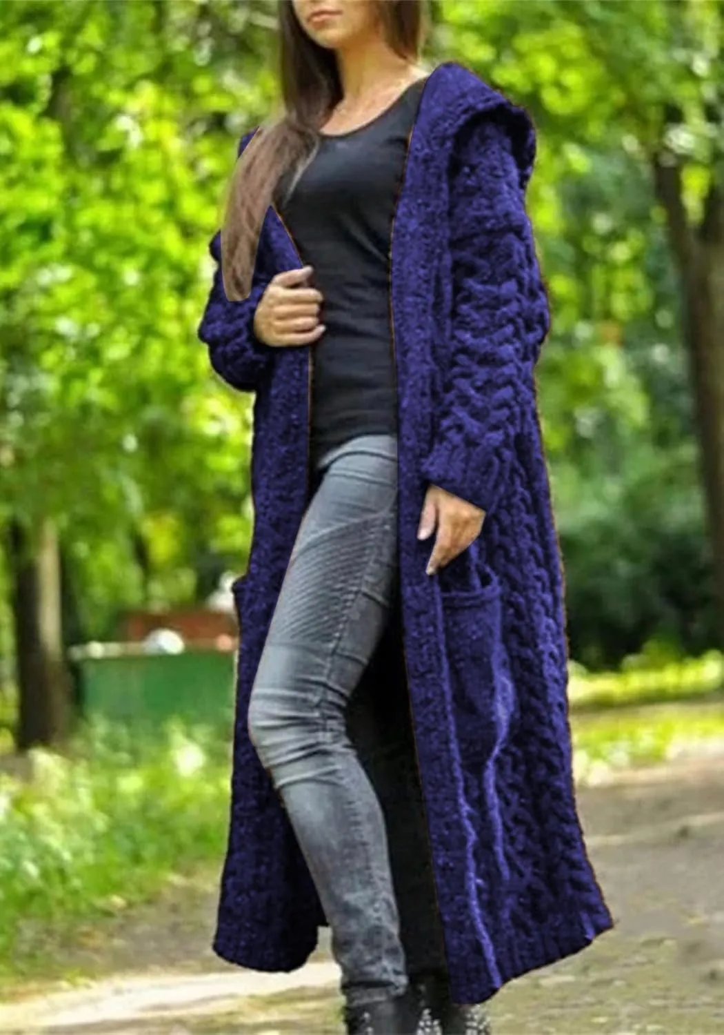 Long Cardigan with Hood for Women Chunky Cable Knit Duster Sweater Coat Fall Winter Long Hooded Sweater Cardigan