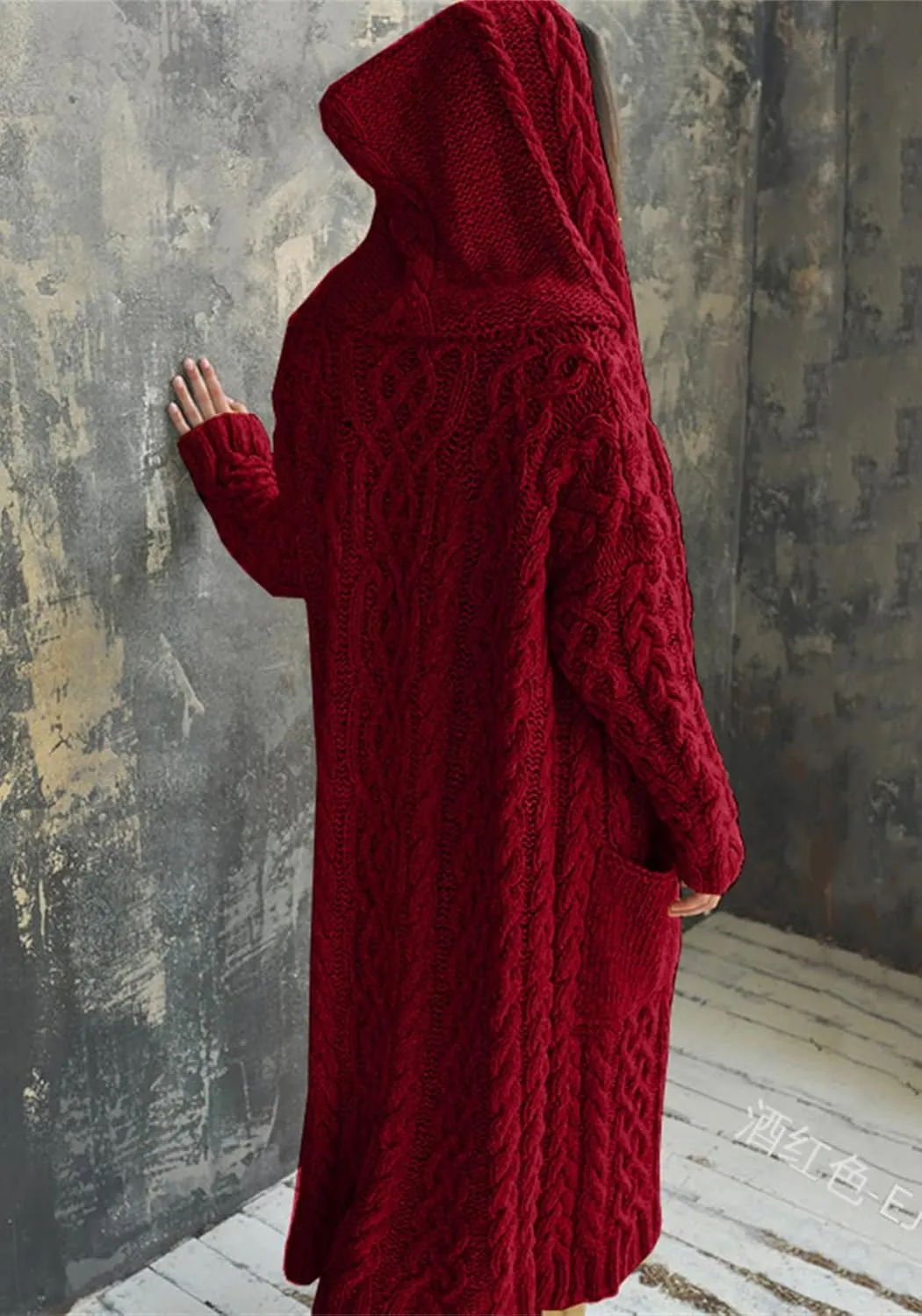 Long Cardigan with Hood for Women Chunky Cable Knit Duster Sweater Coat Fall Winter Long Hooded Sweater Cardigan