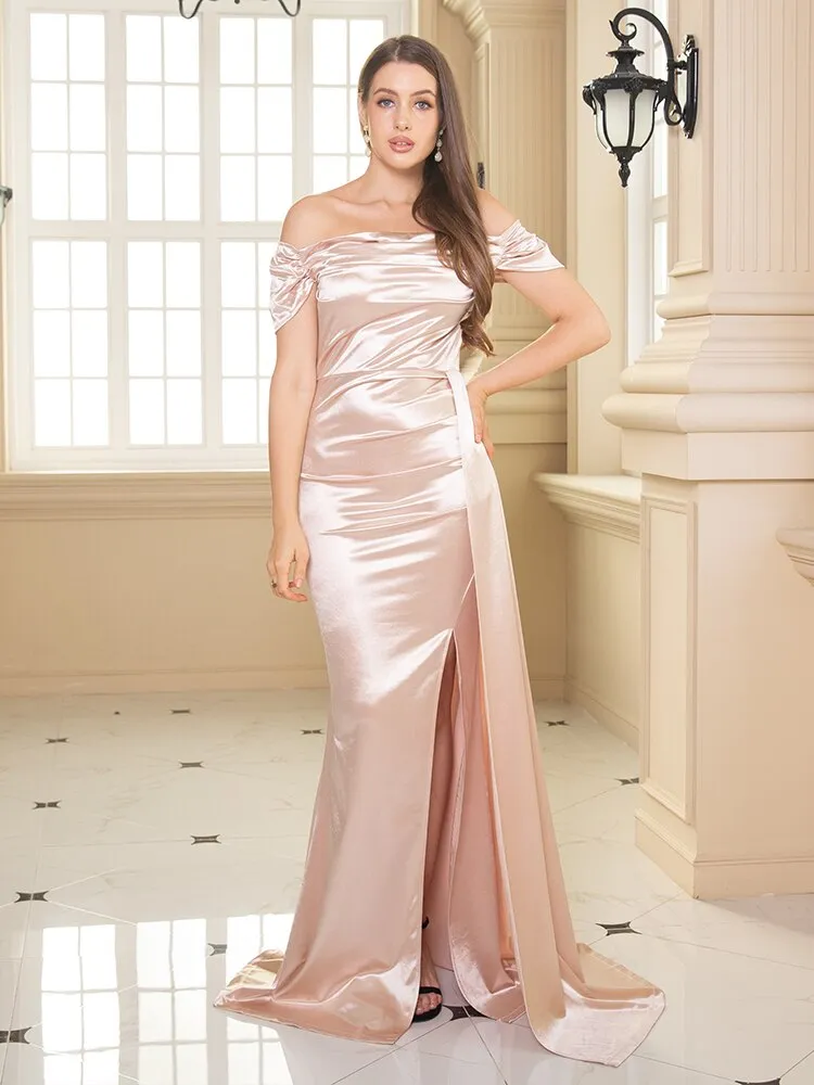 Long Off Shoulder Prom Maxi Dress
