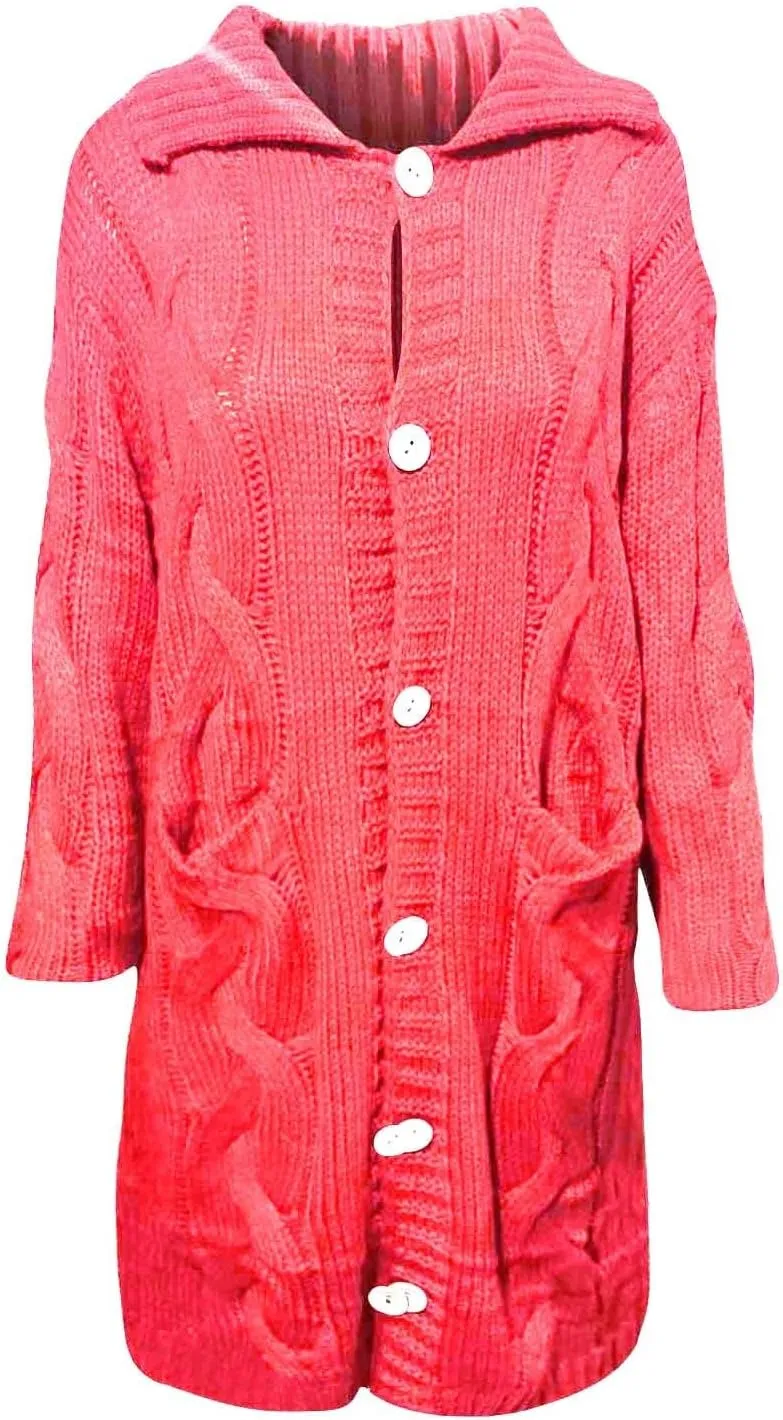 Long Sleeve Cable Knit Long Cardigan for Women 2024 Fall Winter Chunky Open Front Button Sweaters with Pockets