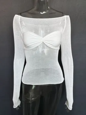 Marianne New Fashion Women's Clothing Lightweight See-Through Neck T-Shirt Top