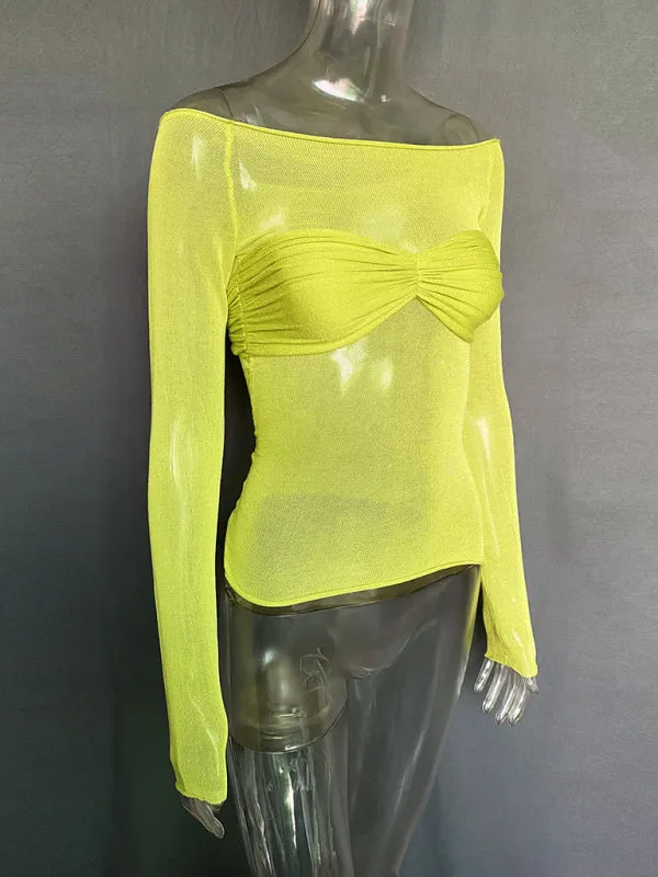 Marianne New Fashion Women's Clothing Lightweight See-Through Neck T-Shirt Top