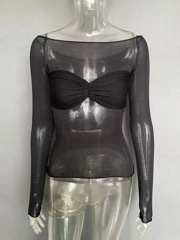 Marianne New Fashion Women's Clothing Lightweight See-Through Neck T-Shirt Top