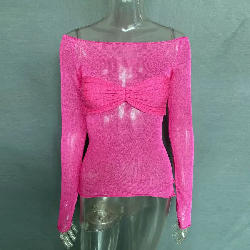 Marianne New Fashion Women's Clothing Lightweight See-Through Neck T-Shirt Top