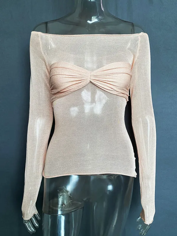Marianne New Fashion Women's Clothing Lightweight See-Through Neck T-Shirt Top
