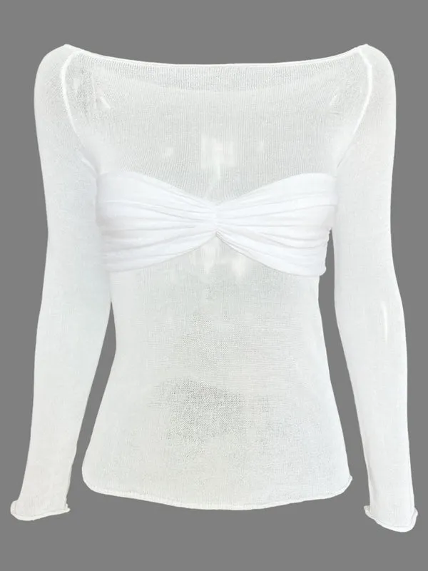 Marianne New Fashion Women's Clothing Lightweight See-Through Neck T-Shirt Top