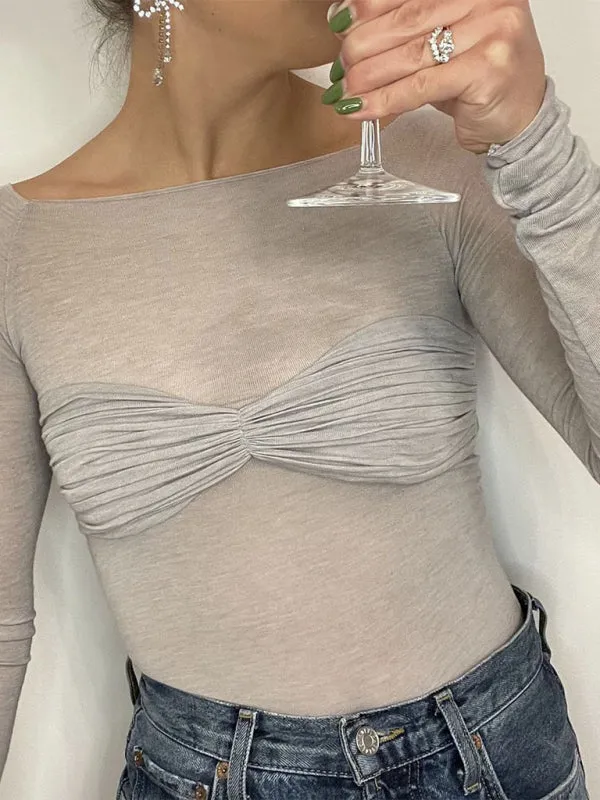 Marianne New Fashion Women's Clothing Lightweight See-Through Neck T-Shirt Top