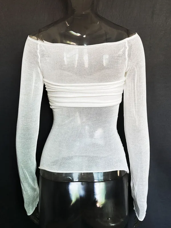 Marianne New Fashion Women's Clothing Lightweight See-Through Neck T-Shirt Top