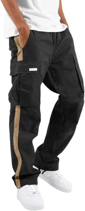 Men's Cargo Pants with Pockets Hat Multi Woven Pocket Foot Rope Solid Pants Gear Men's Hiking Tactical Sweatpants