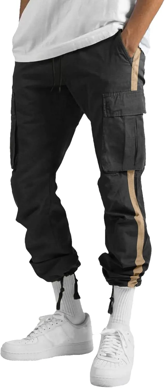 Men's Cargo Pants with Pockets Hat Multi Woven Pocket Foot Rope Solid Pants Gear Men's Hiking Tactical Sweatpants