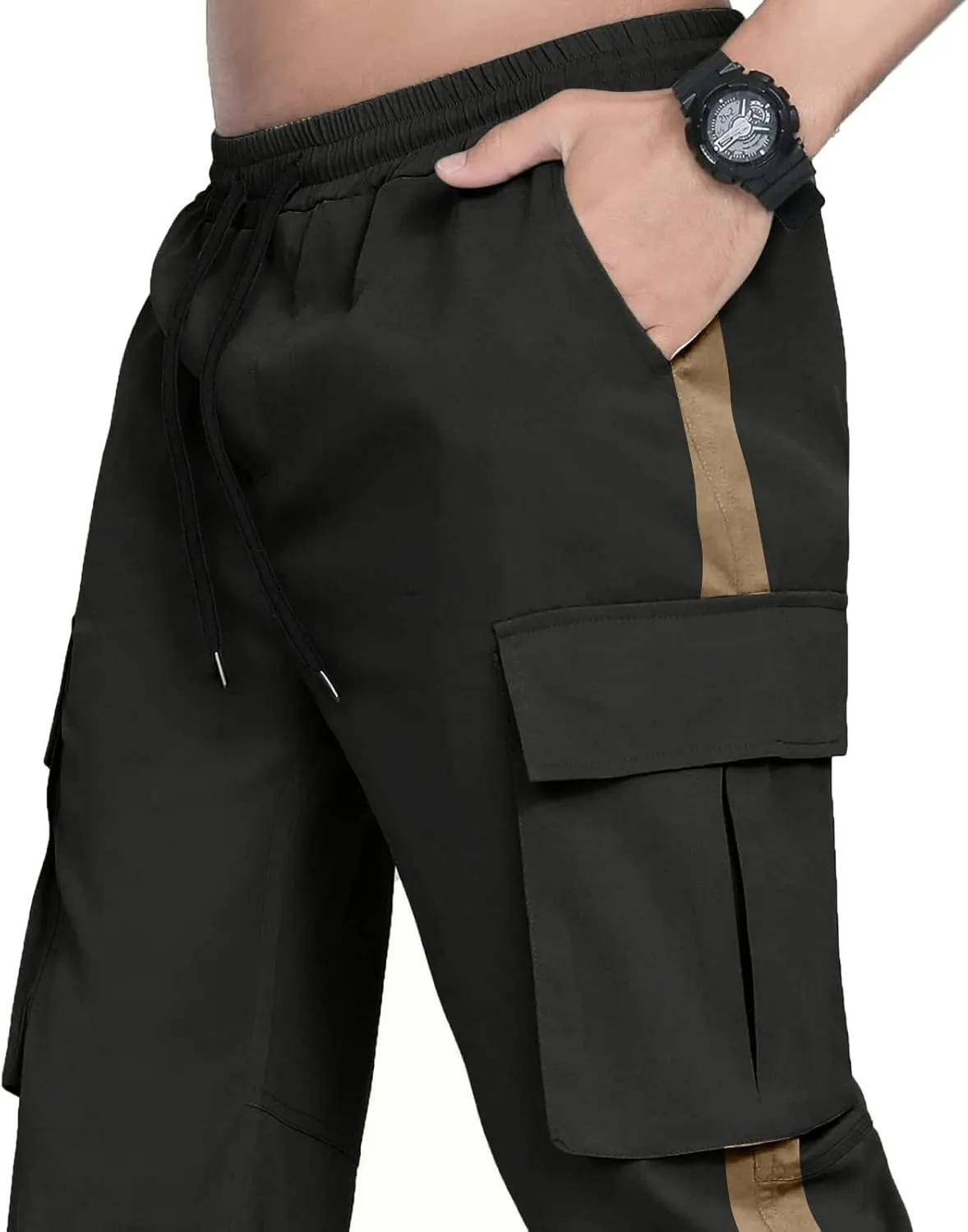 Men's Cargo Pants with Pockets Hat Multi Woven Pocket Foot Rope Solid Pants Gear Men's Hiking Tactical Sweatpants