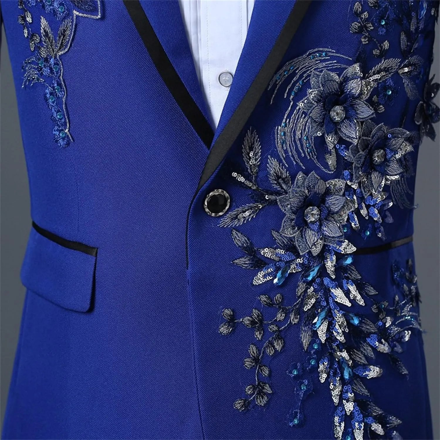 Men's Embroidered Blazer Collar Formal Suit 1 Button Fashion Tuxedo Suits Slim Fit Print Suit Jacket and Pants Set