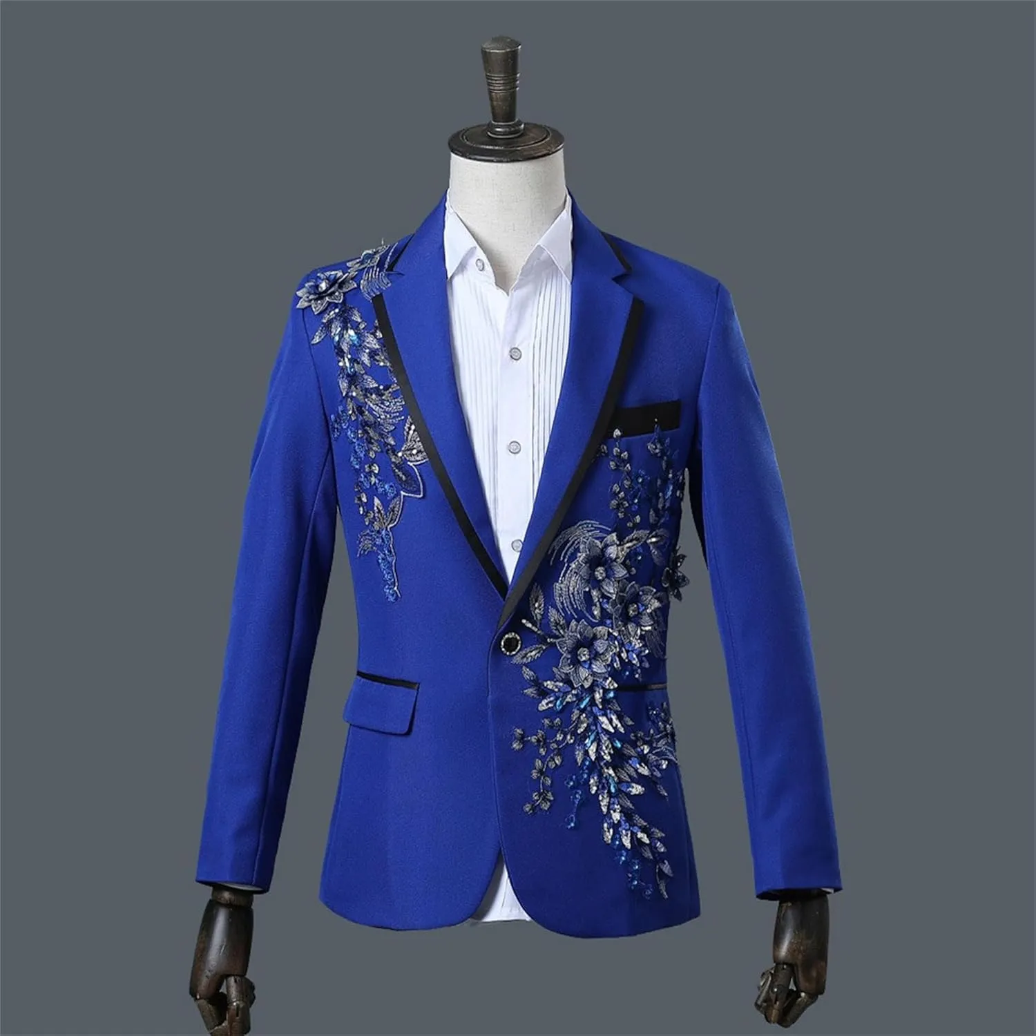 Men's Embroidered Blazer Collar Formal Suit 1 Button Fashion Tuxedo Suits Slim Fit Print Suit Jacket and Pants Set