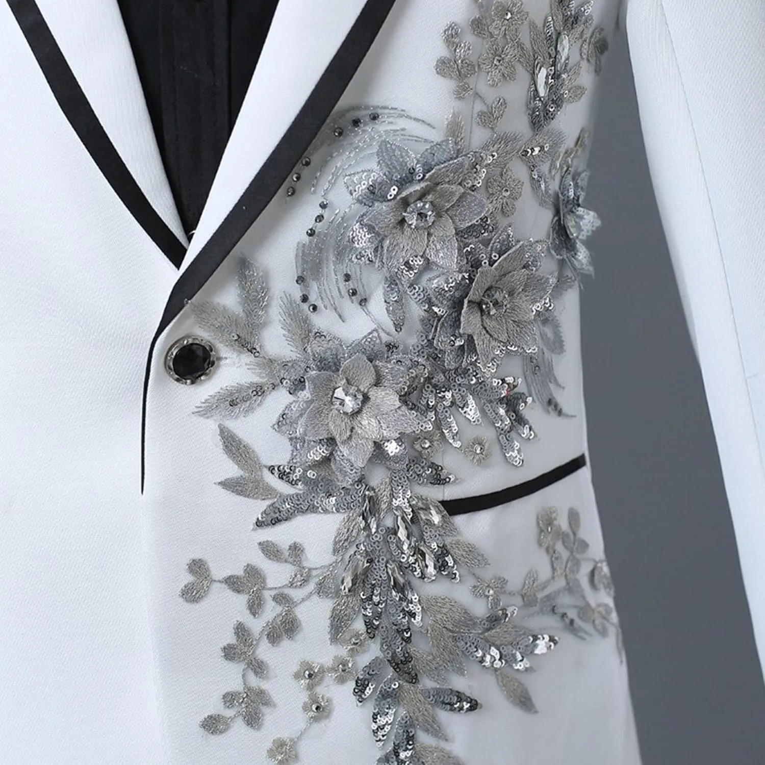 Men's Embroidered Blazer Collar Formal Suit 1 Button Fashion Tuxedo Suits Slim Fit Print Suit Jacket and Pants Set