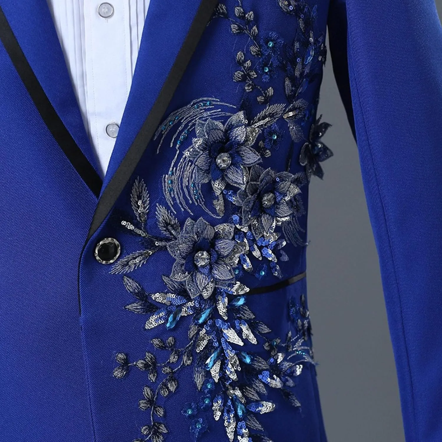 Men's Embroidered Blazer Collar Formal Suit 1 Button Fashion Tuxedo Suits Slim Fit Print Suit Jacket and Pants Set