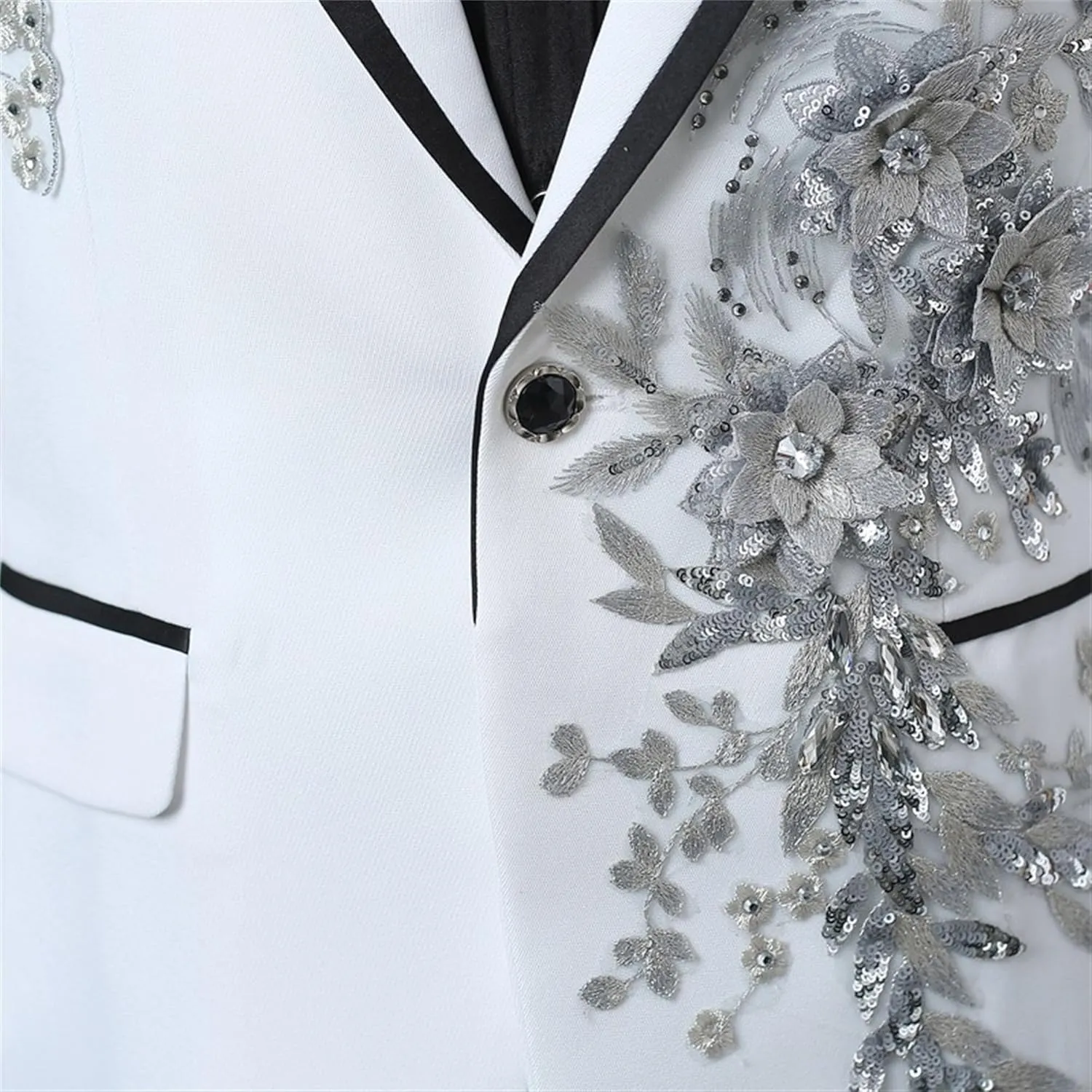 Men's Embroidered Blazer Collar Formal Suit 1 Button Fashion Tuxedo Suits Slim Fit Print Suit Jacket and Pants Set