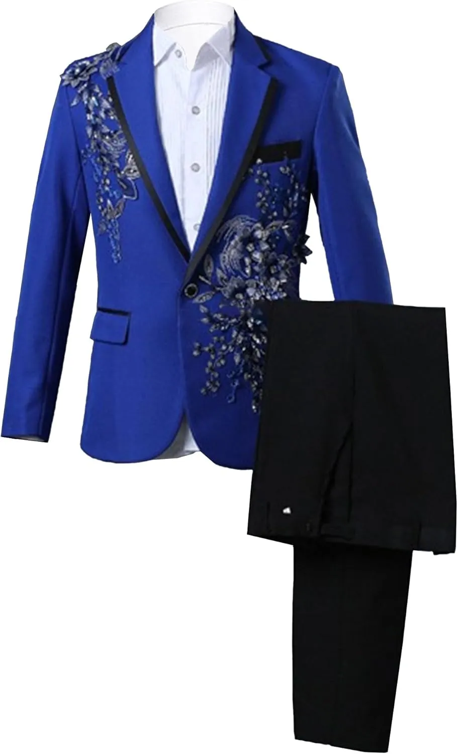 Men's Embroidered Blazer Collar Formal Suit 1 Button Fashion Tuxedo Suits Slim Fit Print Suit Jacket and Pants Set