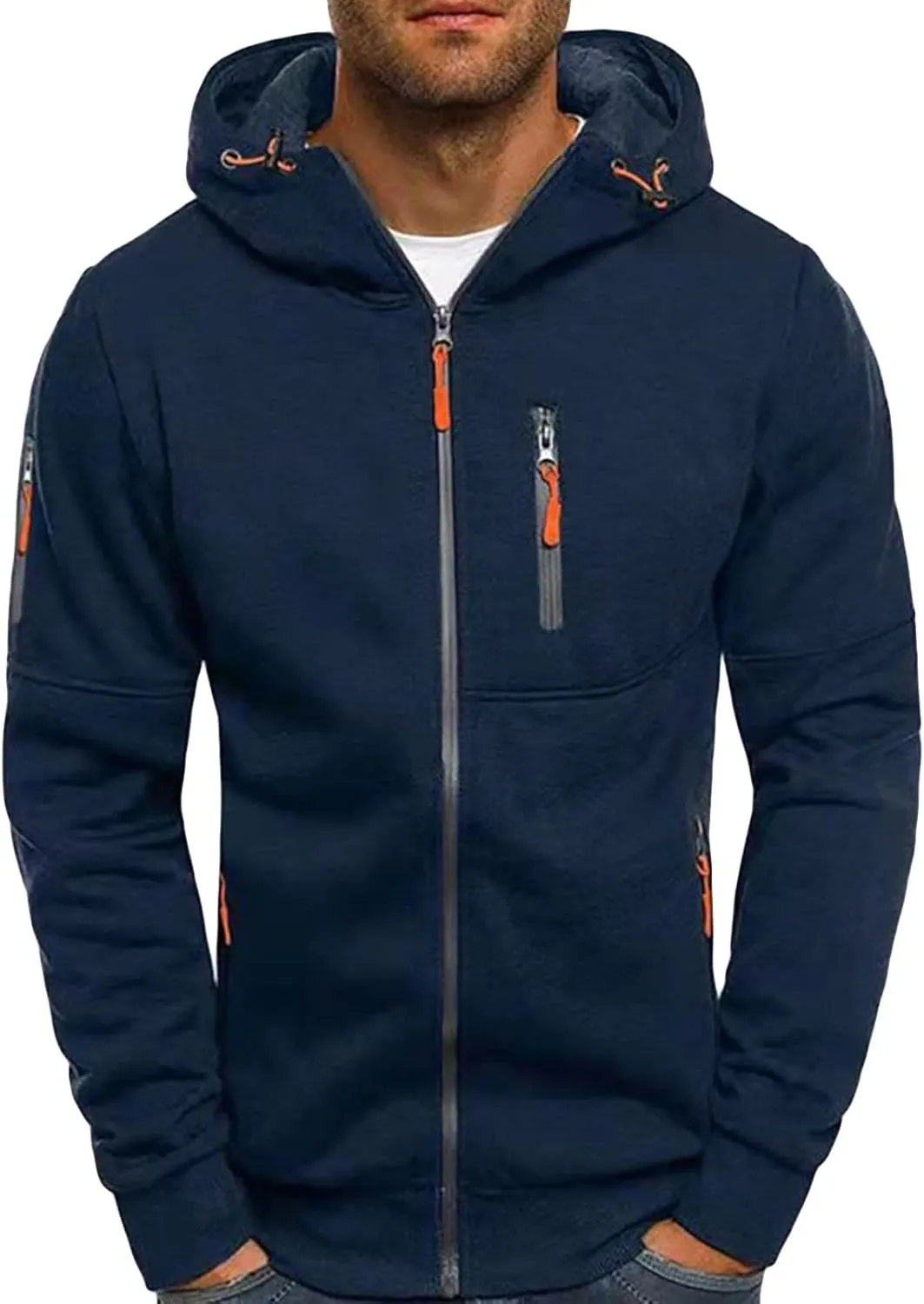 Men's Full Zip Hooded Jacket Long Sleeve Sports Fitness Running Sweatshirt Plus Size Casual Cardigan Hoodies