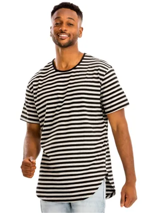 Mens Gray/Black Striped Short Sleeve Tee Shirt