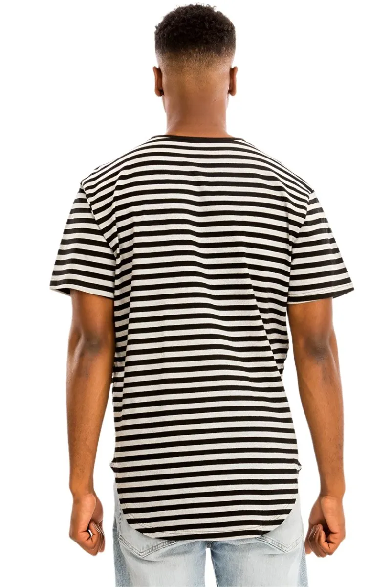 Mens Gray/Black Striped Short Sleeve Tee Shirt