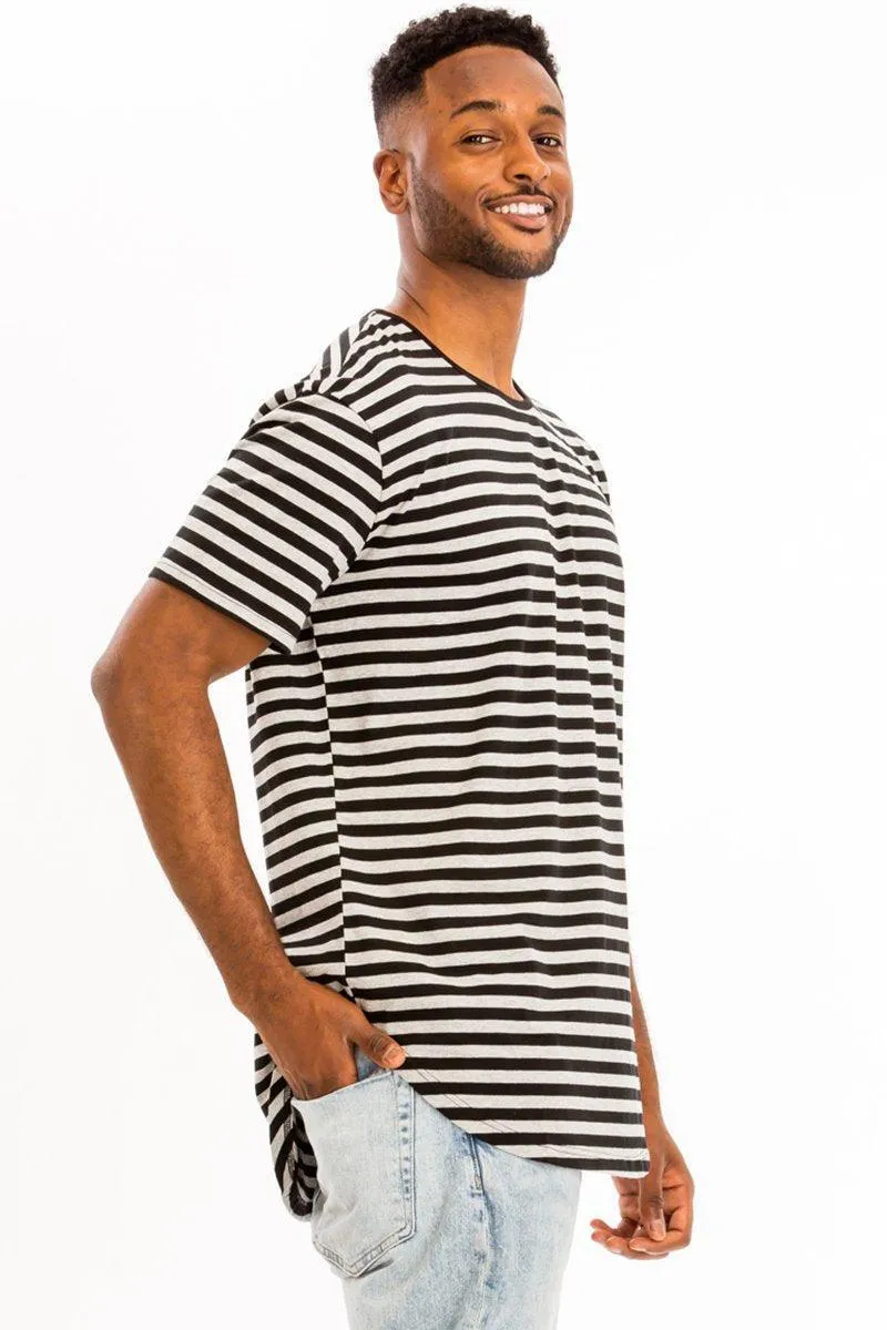 Mens Gray/Black Striped Short Sleeve Tee Shirt