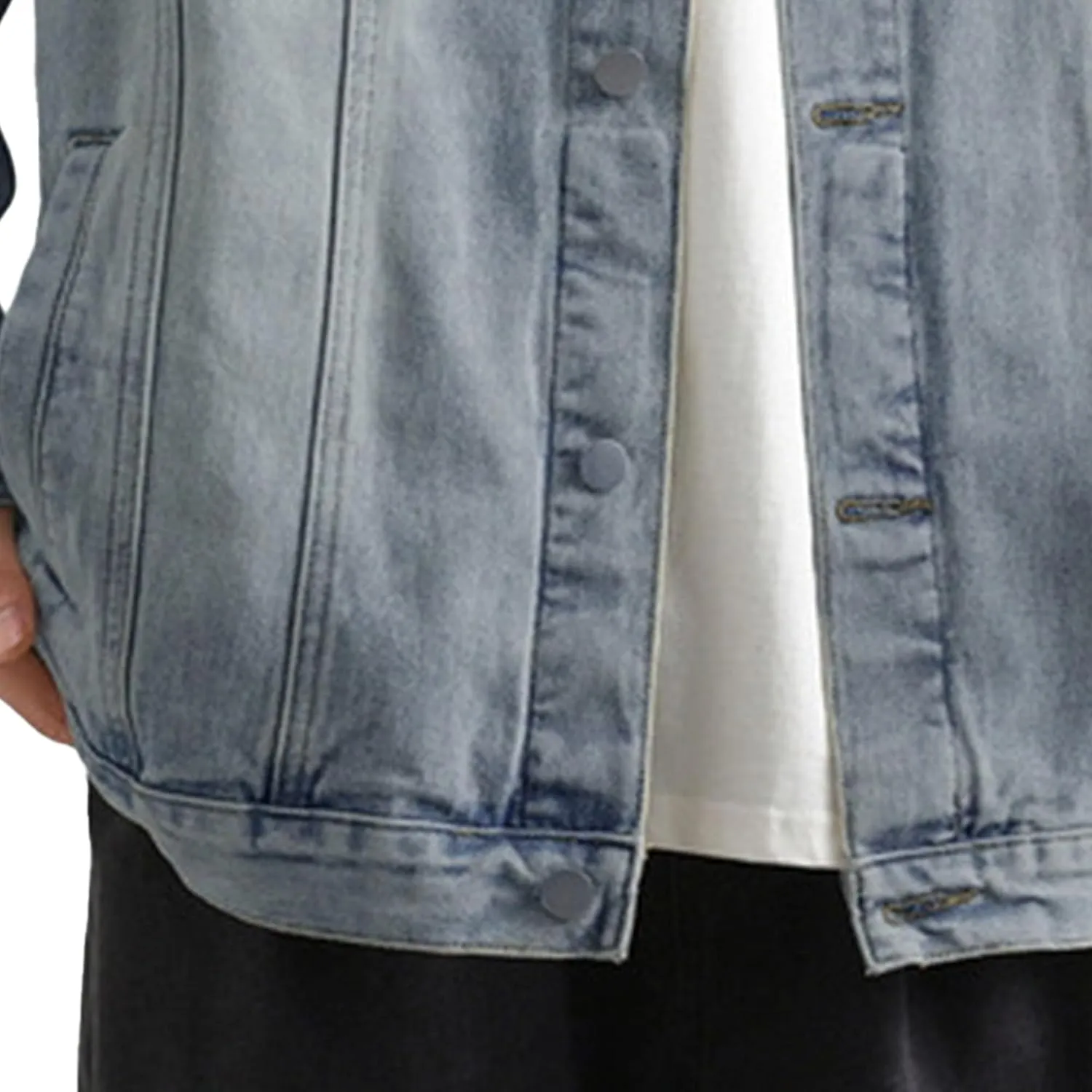 Men's Loose Denim Jacket Washed Distressed Denim Coat Casual Lapel Washed Button Down Trucker Jacket