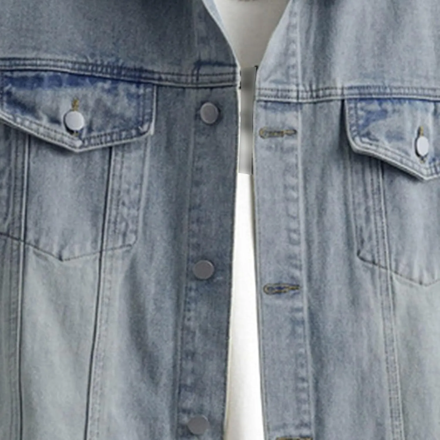 Men's Loose Denim Jacket Washed Distressed Denim Coat Casual Lapel Washed Button Down Trucker Jacket